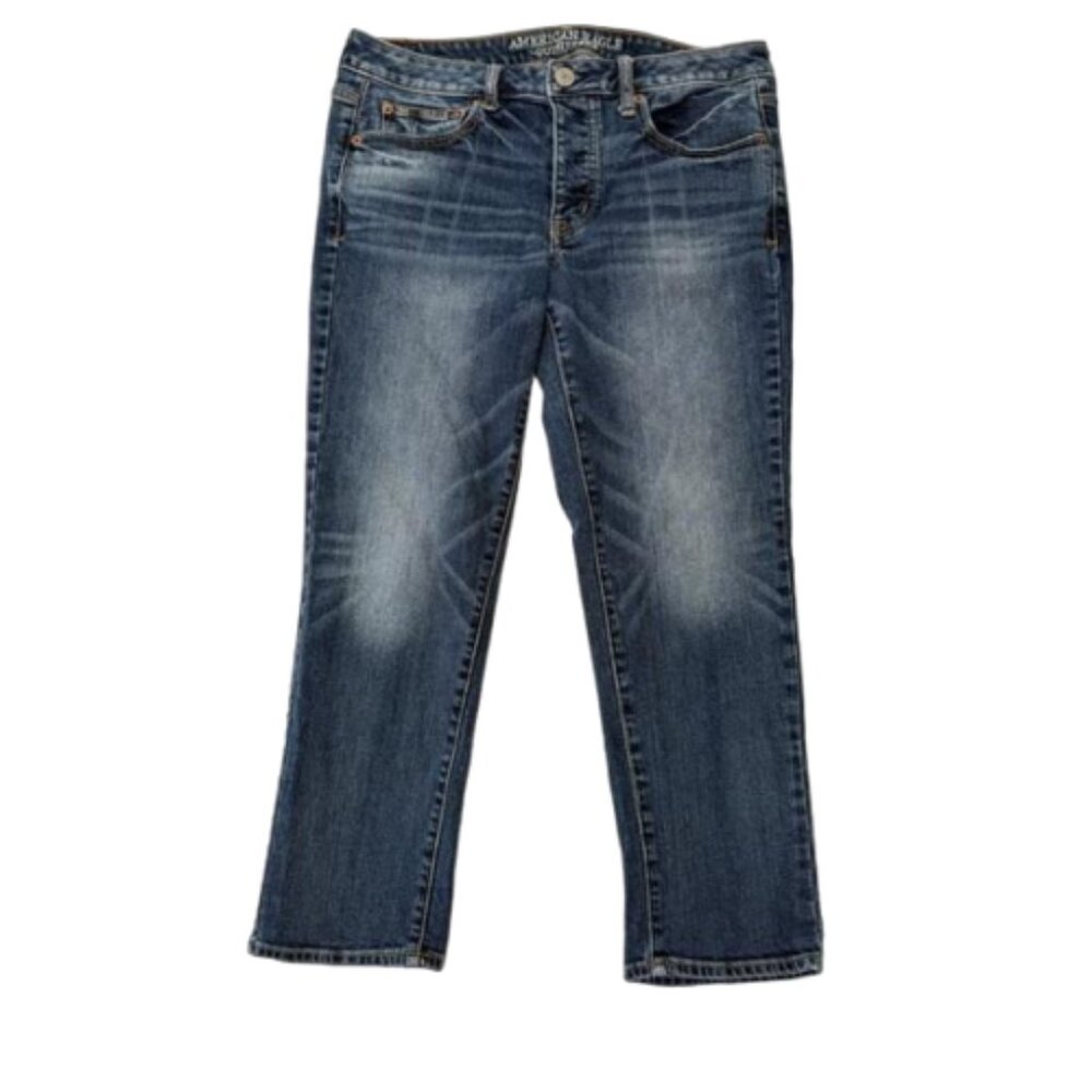 American Eagle Boy Crop Hidden Button-fly Stretch Jeans Size 8 #1623